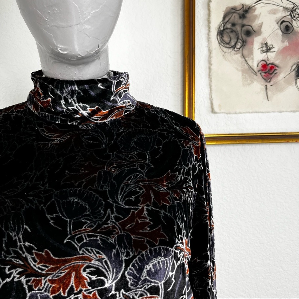 Sonia Rykiel Velvet Floral Long Sleeve Mock Neck Shift Dress - Picture 2 of 9
